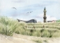 Preview: Postkarte DIN-A6 Aquarell Maritim Kunst Druck Kunstdruck Ostsee Leuchtturm Warnemünde Rostock Teepott Düne WA9